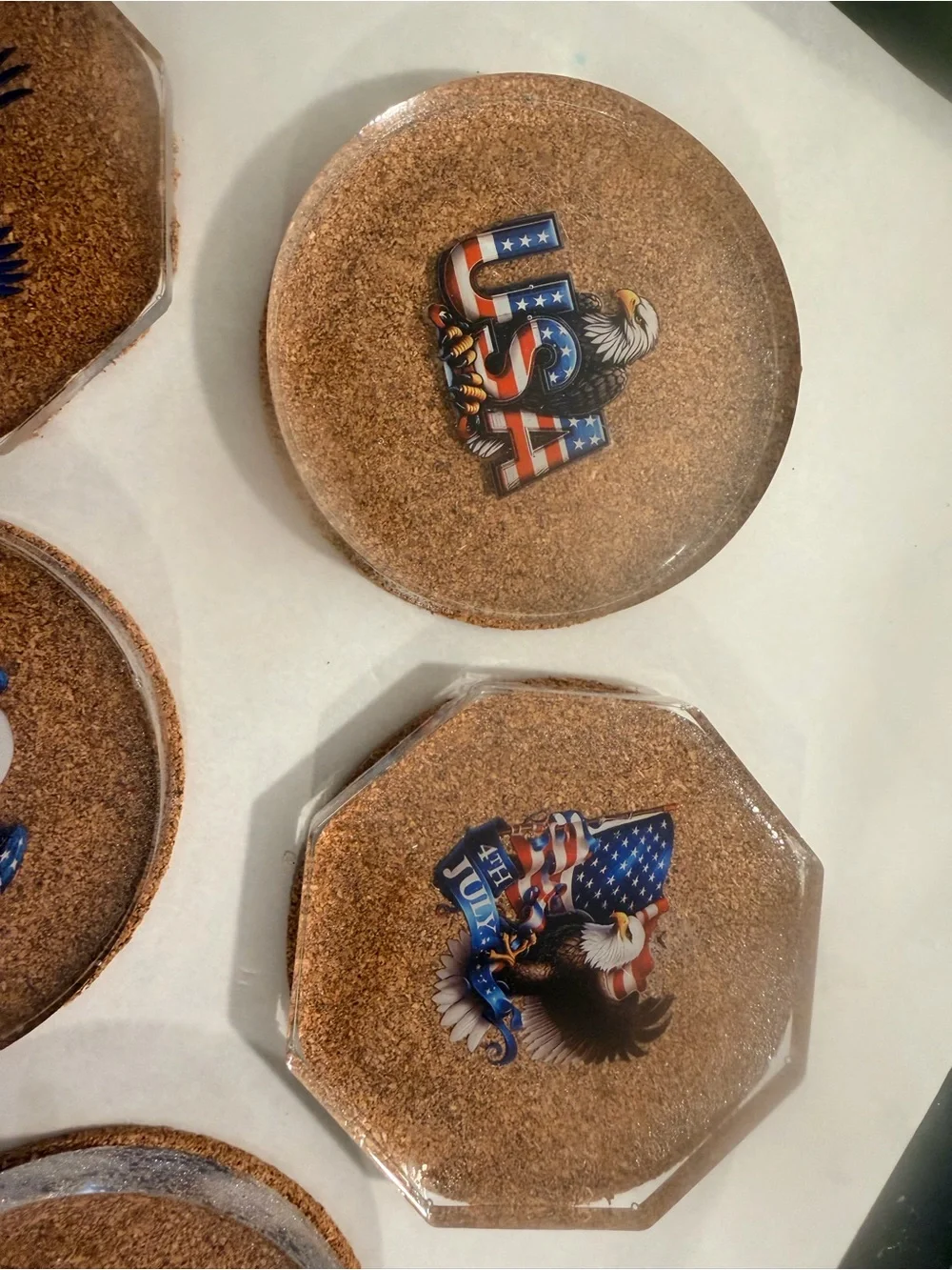 Patriotic Bald Eagle Cork Coasters - Set of 6